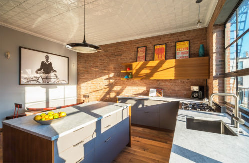 Tin ceiling tiles in apartment kicthen